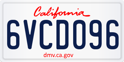 CA license plate 6VCD096
