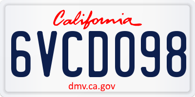 CA license plate 6VCD098