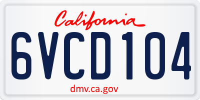CA license plate 6VCD104