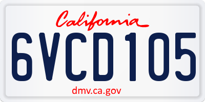 CA license plate 6VCD105