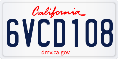 CA license plate 6VCD108