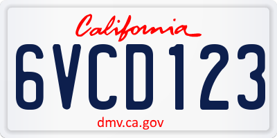 CA license plate 6VCD123
