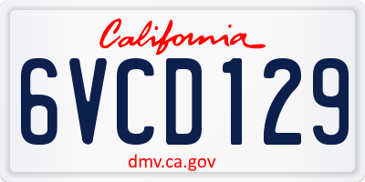 CA license plate 6VCD129