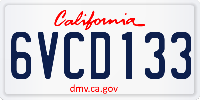 CA license plate 6VCD133