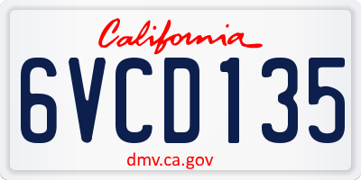CA license plate 6VCD135