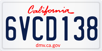 CA license plate 6VCD138