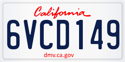 CA license plate 6VCD149