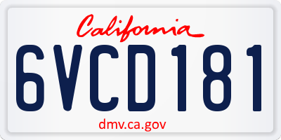 CA license plate 6VCD181
