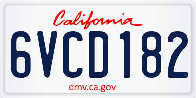 CA license plate 6VCD182