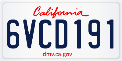 CA license plate 6VCD191