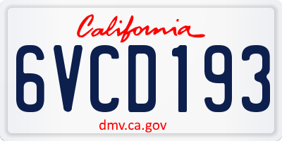 CA license plate 6VCD193