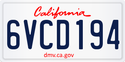 CA license plate 6VCD194