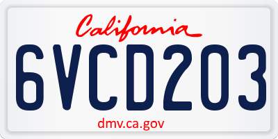 CA license plate 6VCD203