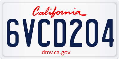 CA license plate 6VCD204