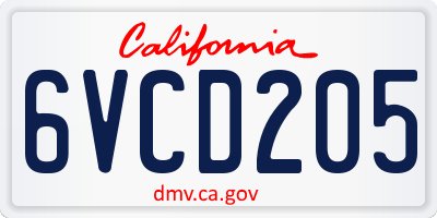 CA license plate 6VCD205