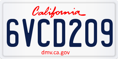 CA license plate 6VCD209
