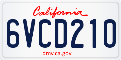 CA license plate 6VCD210