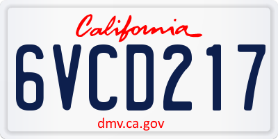 CA license plate 6VCD217