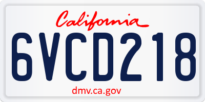CA license plate 6VCD218
