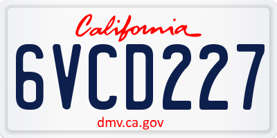 CA license plate 6VCD227
