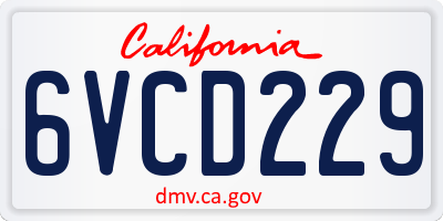 CA license plate 6VCD229