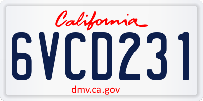 CA license plate 6VCD231