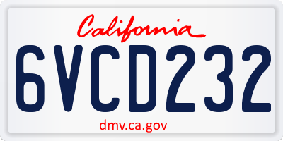 CA license plate 6VCD232