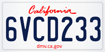 CA license plate 6VCD233