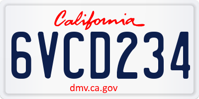 CA license plate 6VCD234