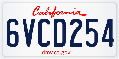 CA license plate 6VCD254