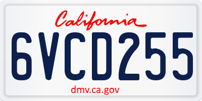 CA license plate 6VCD255