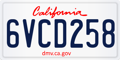 CA license plate 6VCD258