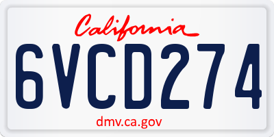 CA license plate 6VCD274
