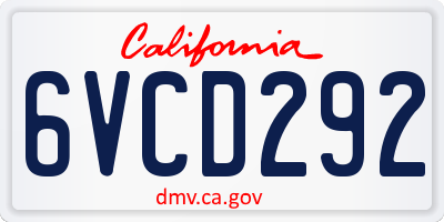 CA license plate 6VCD292