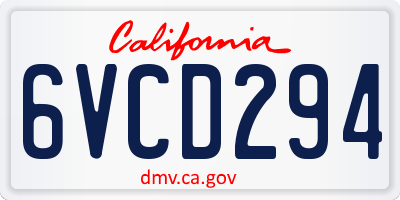 CA license plate 6VCD294