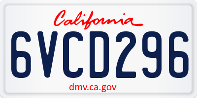 CA license plate 6VCD296