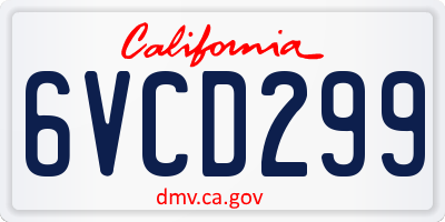 CA license plate 6VCD299