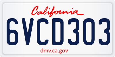 CA license plate 6VCD303
