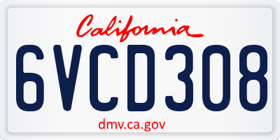 CA license plate 6VCD308