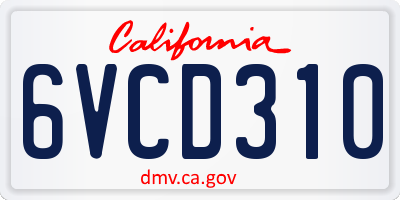 CA license plate 6VCD310