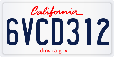 CA license plate 6VCD312