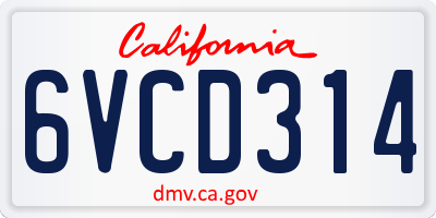 CA license plate 6VCD314