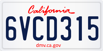 CA license plate 6VCD315