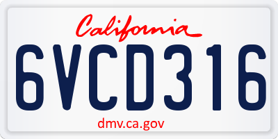 CA license plate 6VCD316