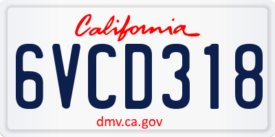CA license plate 6VCD318