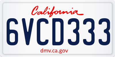 CA license plate 6VCD333