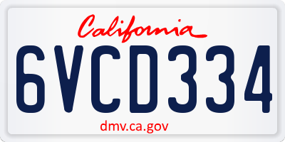 CA license plate 6VCD334