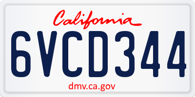 CA license plate 6VCD344