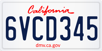 CA license plate 6VCD345