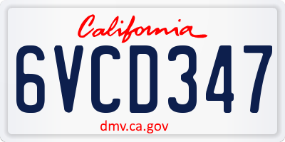 CA license plate 6VCD347